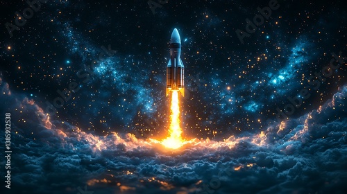 Modern rocket icon with clean lines and futuristic glow