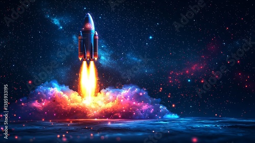 Modern rocket icon with clean lines and futuristic glow