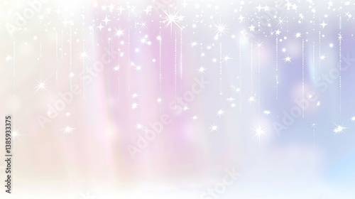 Sparkling stars and strings descending from a pastel ethereal background