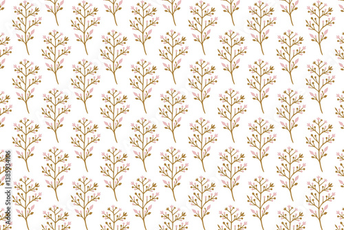 repeating seamless floral pattern with detailed ornament-style blossoms and botanical foliage for background and card designs


