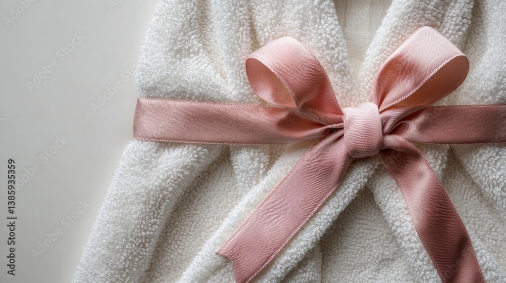 A clean white bathrobe with a satin ribbon, placed on a white background A clean white bathrobe with a satin ribbon, placed on a white background