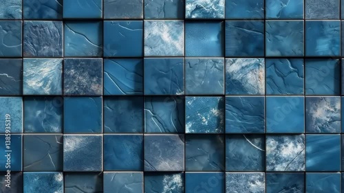 Animation of old blue tiles moving blocks