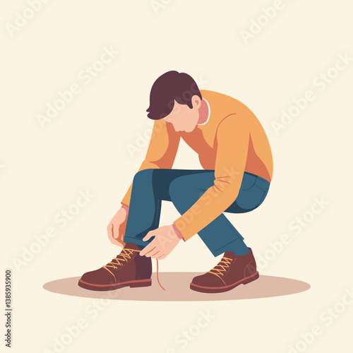 Man tying shoelaces sitting on the floor  