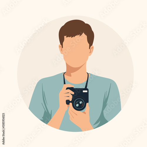 Photographer holding camera in minimalistic style  