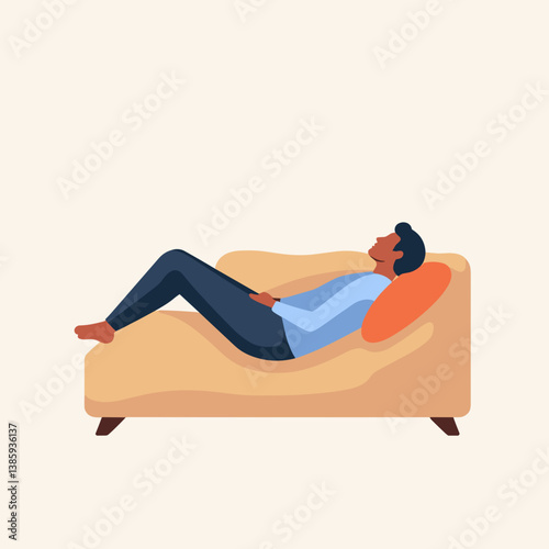 Man relaxing on a couch in a calm setting  