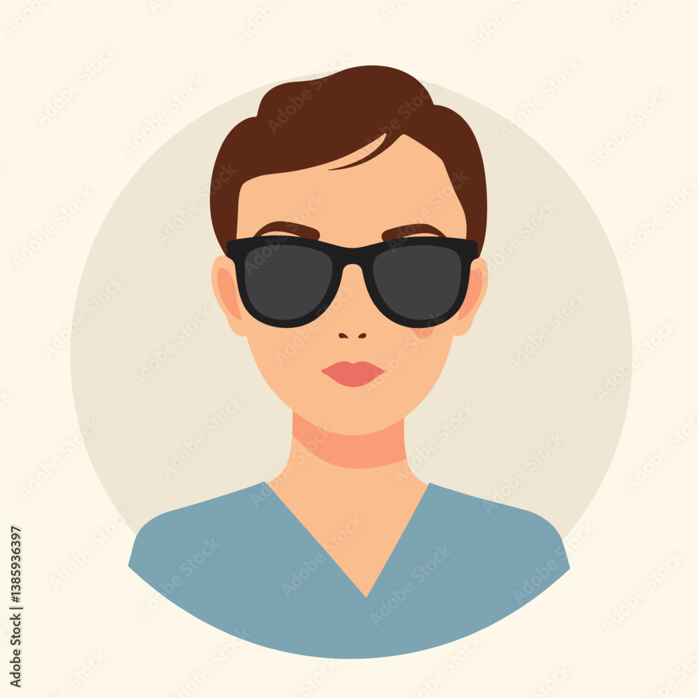 Confident person wearing sunglasses posing against a simple background Confident person wearing sunglasses posing against a simple background
