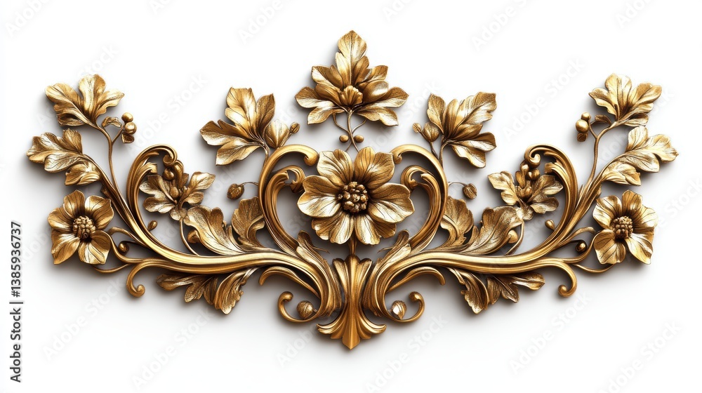 A golden picture frame with a floral design, on a white background
