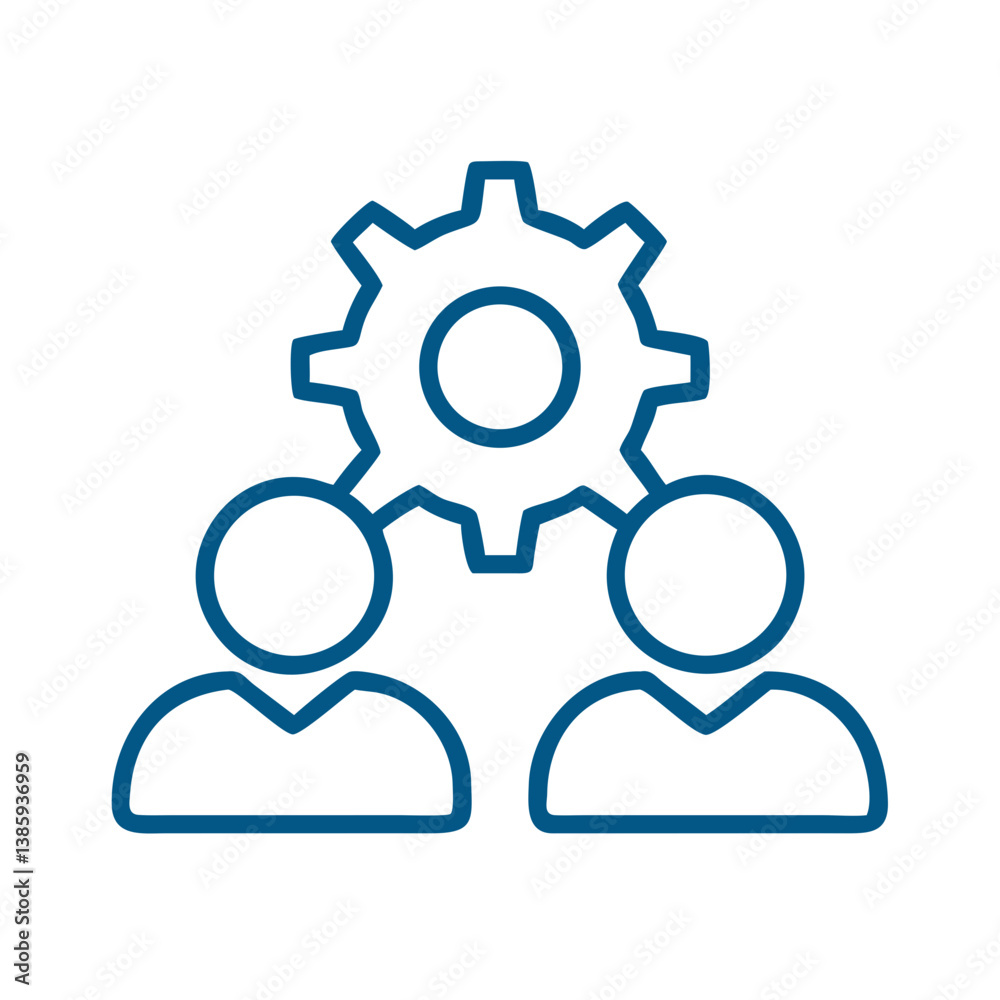 Team collaboration with gears icon outline Team collaboration with gears icon outline
