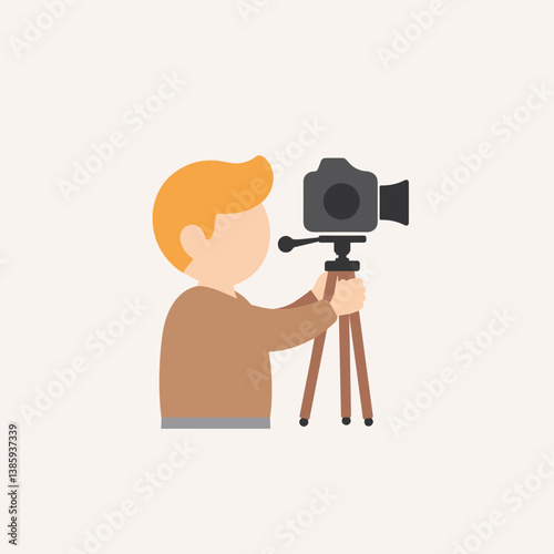 Person holding camera taking pictures on a plain background  