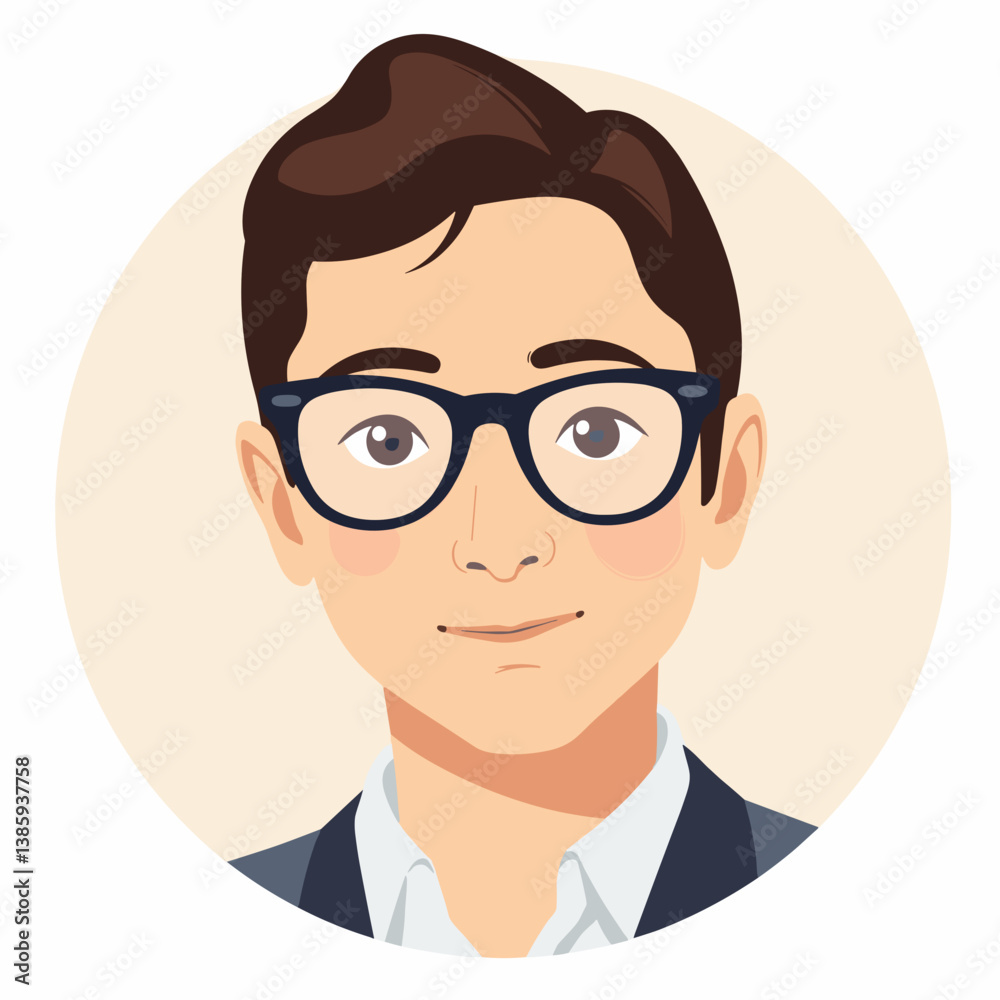 Young boy smiling in glasses against a light circular background Young boy smiling in glasses against a light circular background