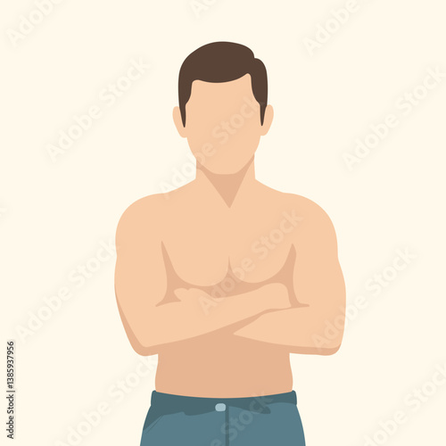 muscular man standing confidently with arms crossed on beige background  