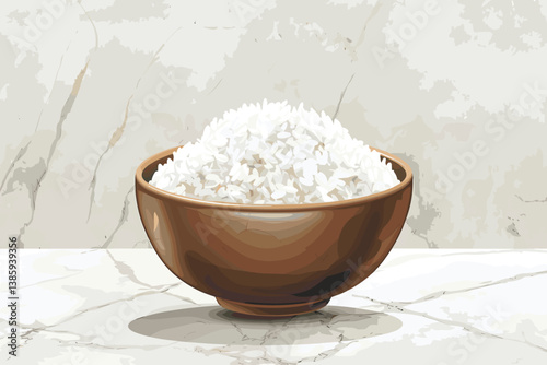 The cooked rice in a bowl isolated on white background