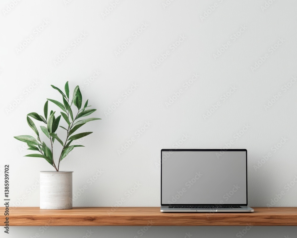 Sleek, minimalist hybrid workspace with a clean desk and a laptop