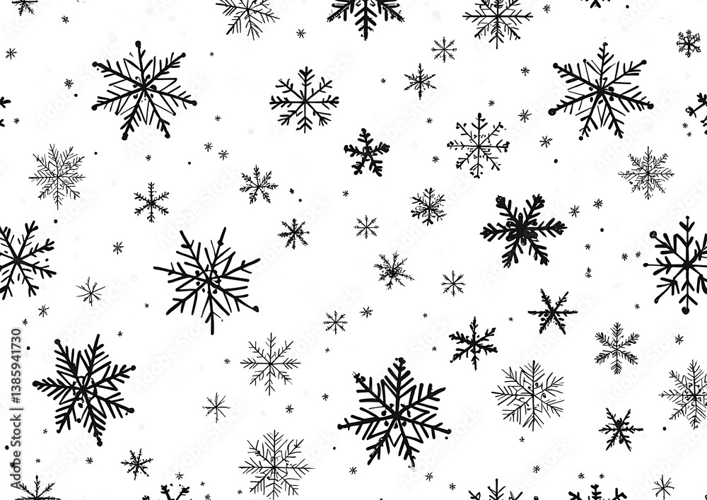 Black Ink Snowflakes Winter Seamless Pattern Design ice art cold cute white frost style decor paper Black Ink Snowflakes Winter Seamless Pattern Design ice art cold cute white frost style decor paper