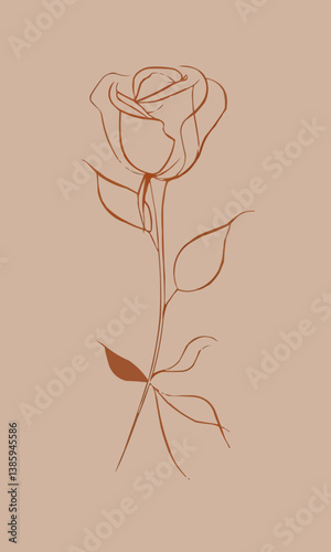 A sophisticated silhouette-style vector logo in rose gold, featuring a graceful rose petel outline against a solid background.