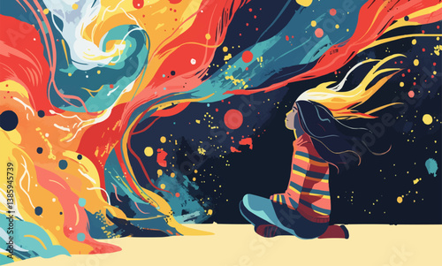 A striking illustration of a person experiencing a creative block
