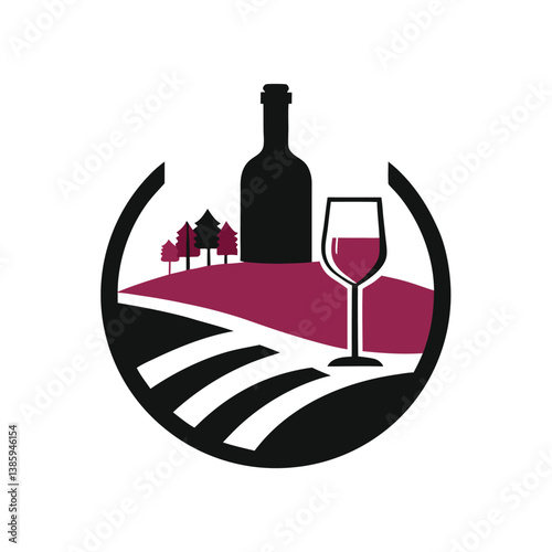 Red wine silhouette in glass and bottle, a celebration beverage icon