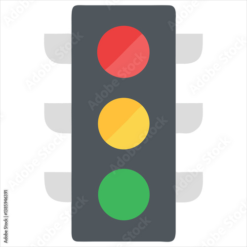Classic Traffic Light Icon with Red, Yellow, and Green Signals for Traffic Systems and Street Signs

