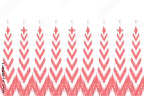 Coral pink ikat vector with chevron tribal shapes. Perfect for boho prints, ethnic decor, and feminine packaging.