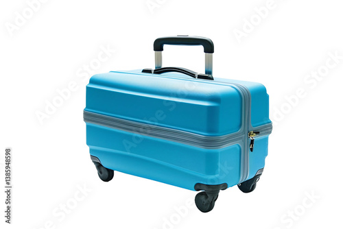 Lightweight small blue carry-on suitcase with durable wheels isolated on transparent background