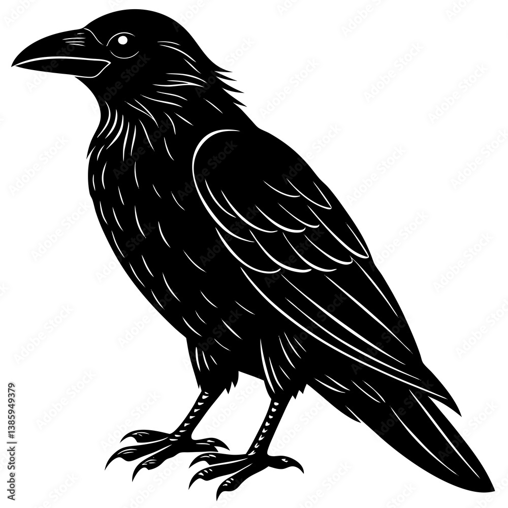 Fototapeta premium Printable raven vector in cartoon, clipart, and line art style for digital design projects.