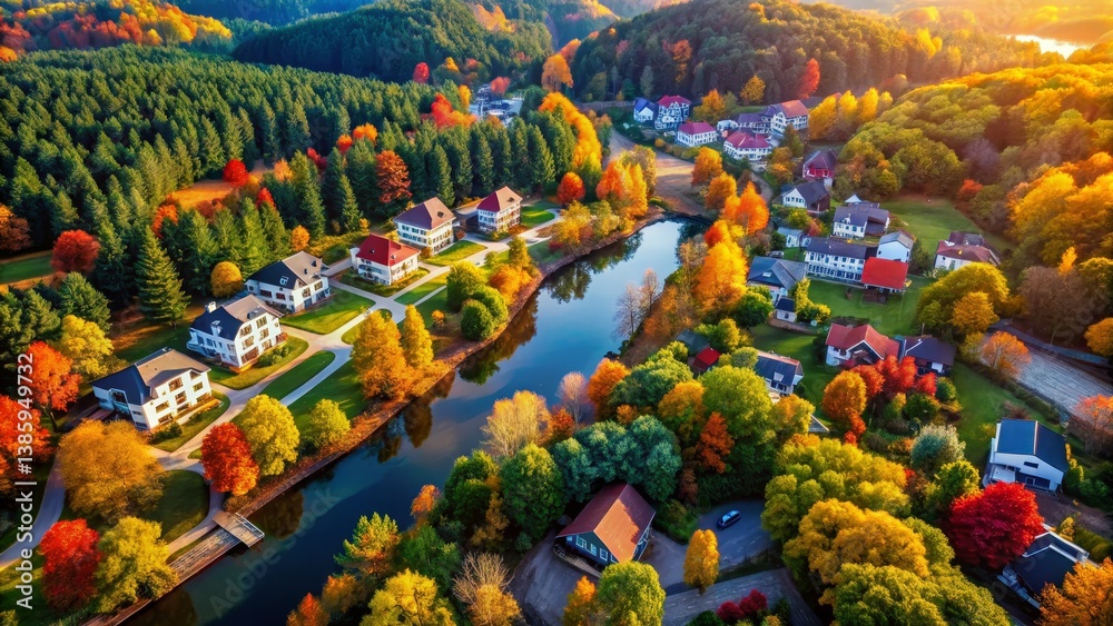 Fototapeta premium Autumn Village Landscape