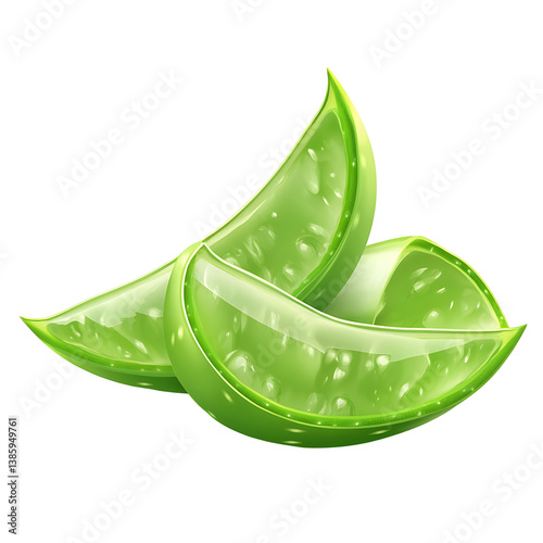 Fresh Aloe Vera Leaf PNG – Organic Green Aloe Slice Isolated on White Background