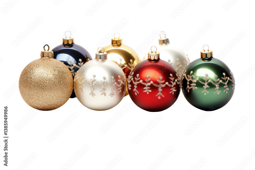 A collection of shiny baubles in various sizes and colors, Isolated on white background A collection of shiny baubles in various sizes and colors, Isolated on white background
