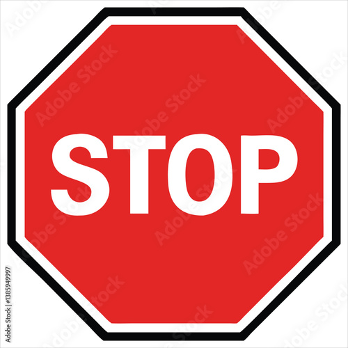 Bold Red Octagon STOP Sign Icon with White Text for Traffic Safety and Road Signage Design

