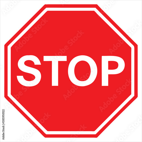 Bold Red Octagon STOP Sign Icon with White Text for Traffic Safety and Road Signage Design

