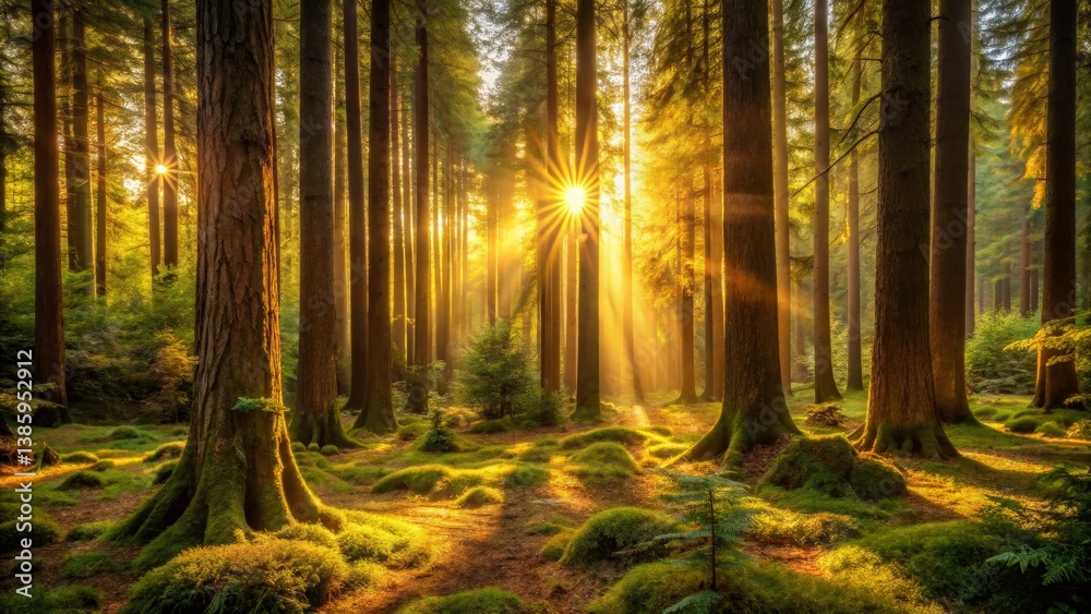 Fototapeta premium Sunlit Forest Landscape