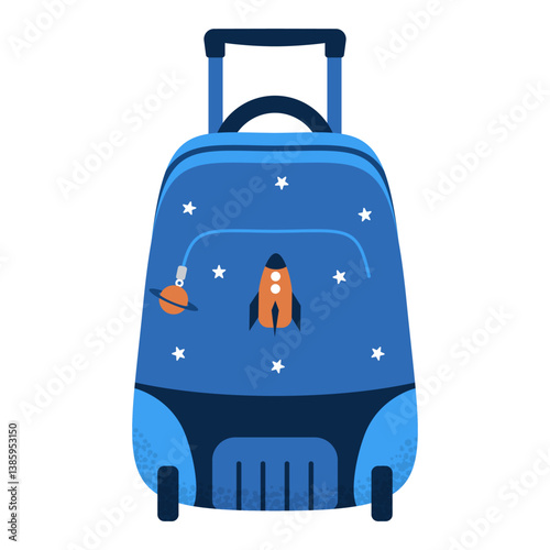 Childish colorful school backpack. Cartoon textile school bag, rucksack for educational supplies. Back to school. Flat vector illustration isolated on white background.