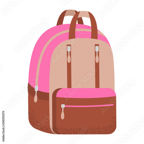 Childish colorful school backpack. Cartoon textile school bag, rucksack for educational supplies. Back to school. Flat vector illustration isolated on white background.