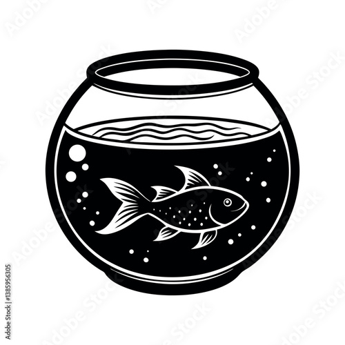 Vector Art Fish Bowl Silhouette in Black


