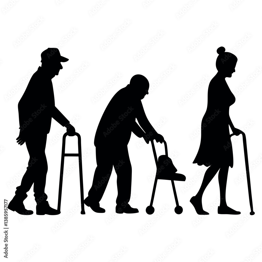 Obraz premium -silhouettes-of-elderly-people-walking--sitting--a (1).eps