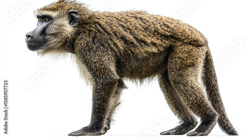 Wildlife Safari Adventure: Captivating Male Baboon Portrait in African Tropical Forest Habitat | Endangered Primate's Curious Behavior and Social Interactions | Nature and Travel Photography