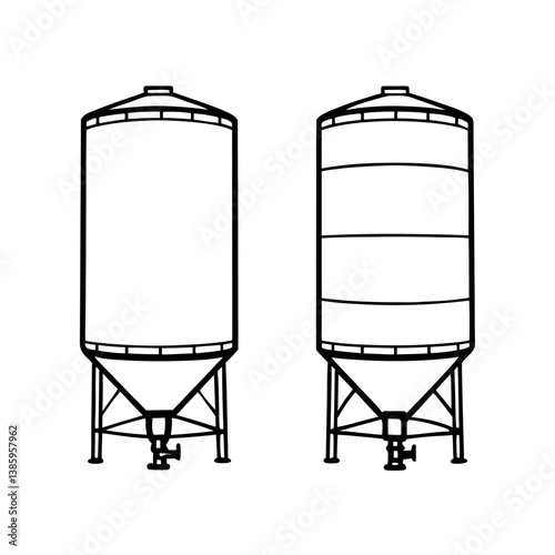Two-black-and-white-line-drawings-of-industrial 