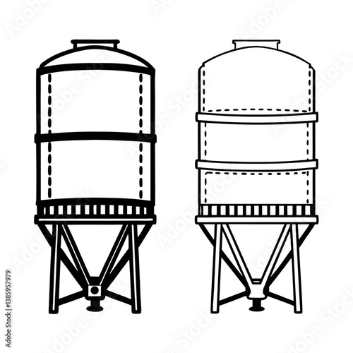 Two-black-and-white-line-drawings-of-industrial 