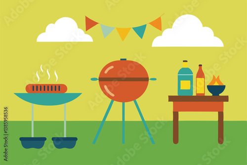 barbecue grill and barbecue