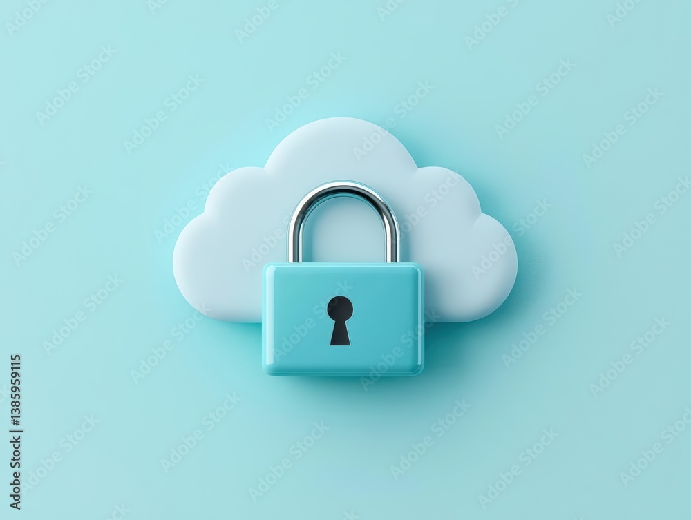 Secure online storage visualization, simple cloud and lock combination, cyber safety Secure online storage visualization, simple cloud and lock combination, cyber safety