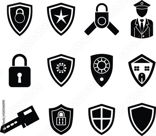 Security shield icons set vector illustration