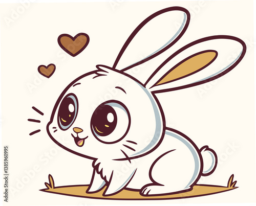 Cute kawaii chibi rabbit expressing love with hearts  