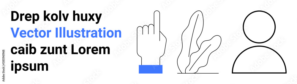 Hand pointing upward, abstract leaf shapes, and user avatar outline. Ideal for navigation, profile, nature, eco themes, user interface, education simple landing page Hand pointing upward, abstract leaf shapes, and user avatar outline. Ideal for navigation, profile, nature, eco themes, user interface, education simple landing page