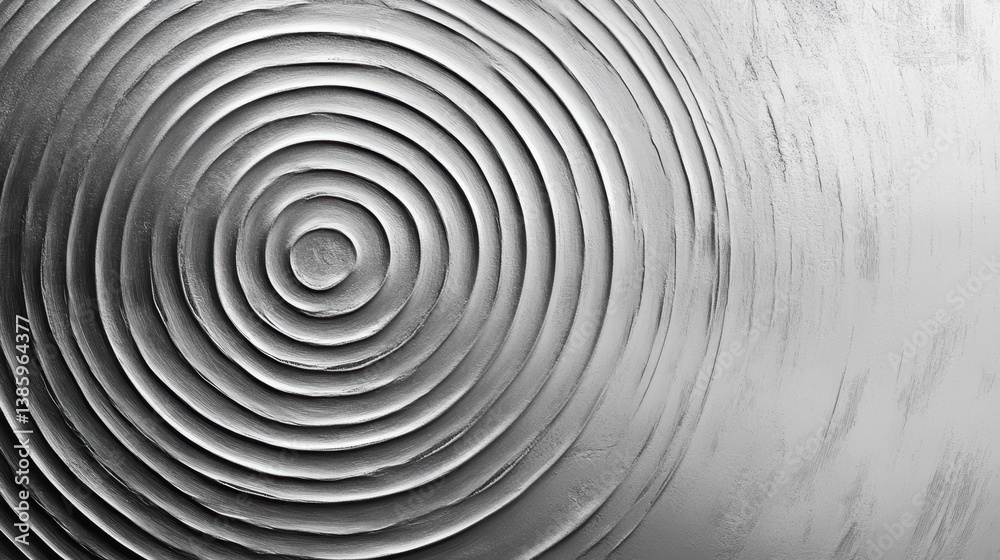 Fototapeta premium Circular radial brushed silver wallpaper design interior space abstract art modern environment close-up view