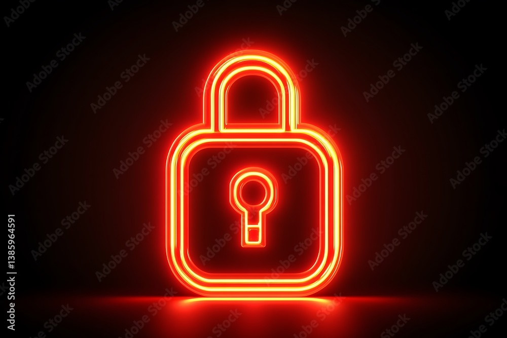 Neon padlock on dark background Neon padlock on dark background