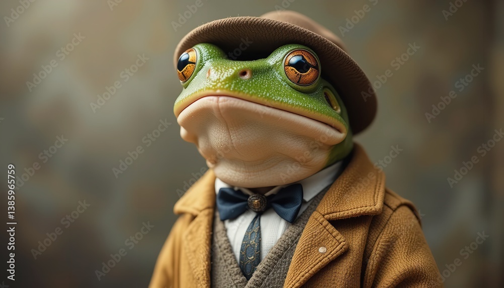 Fototapeta premium Anthropomorphize funny animals with wearing clothes - Portrait Frog.