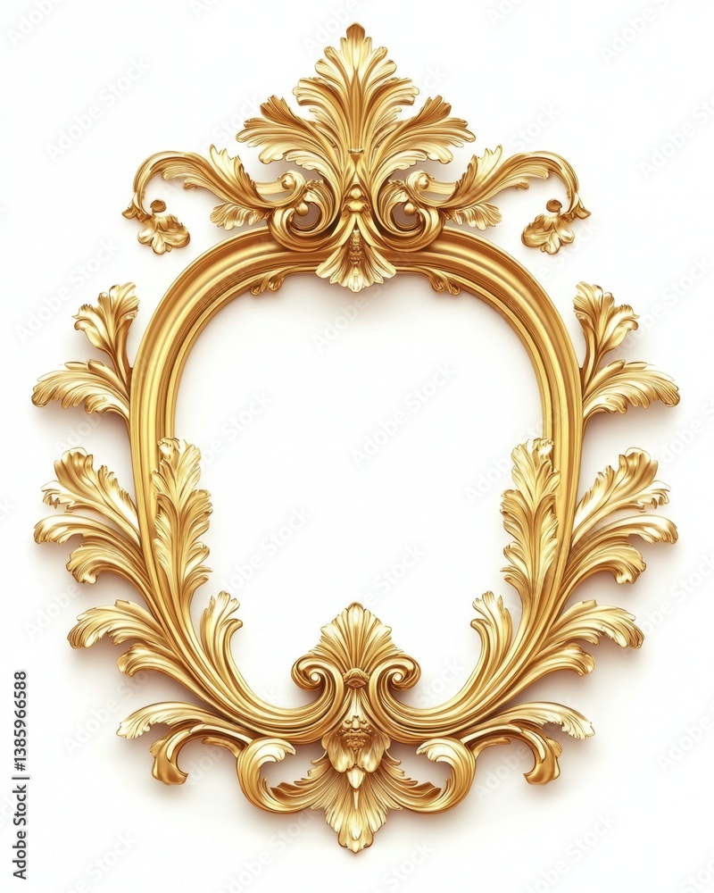Ornate golden frame with intricate floral details on a clean white background for elegant design projects