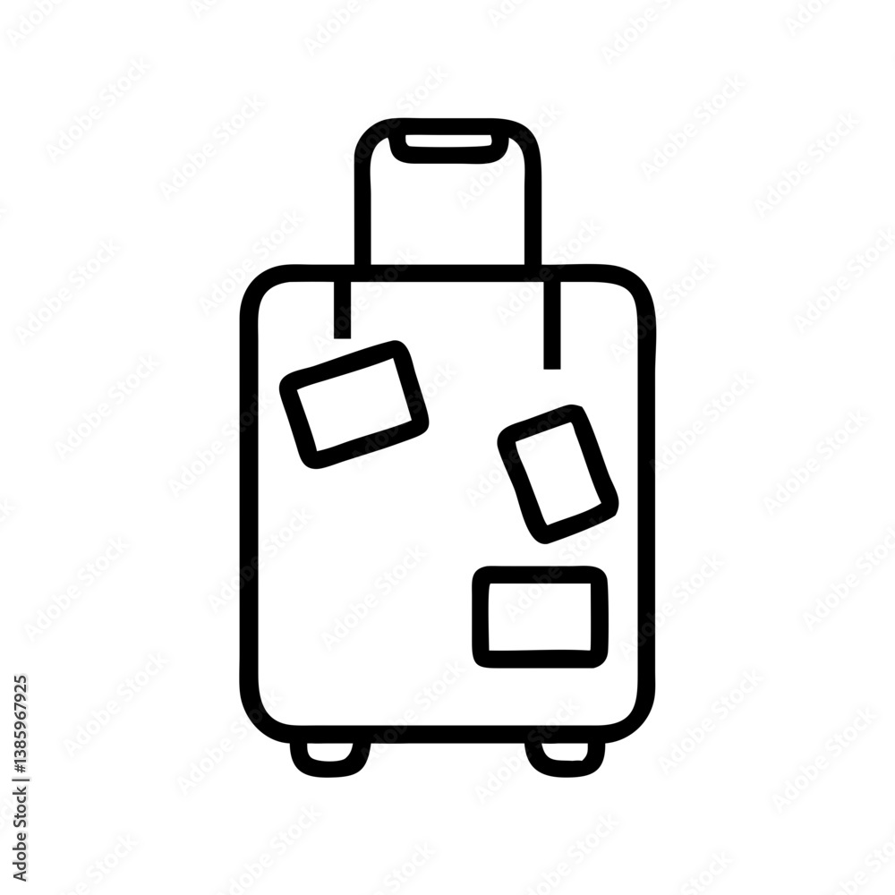 Vector icon of a travel suitcase with stickers for adventure and travel design concepts Vector icon of a travel suitcase with stickers for adventure and travel design concepts