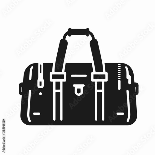very simple flat and minimalist Duffle Bag silhouette in black on a white background 