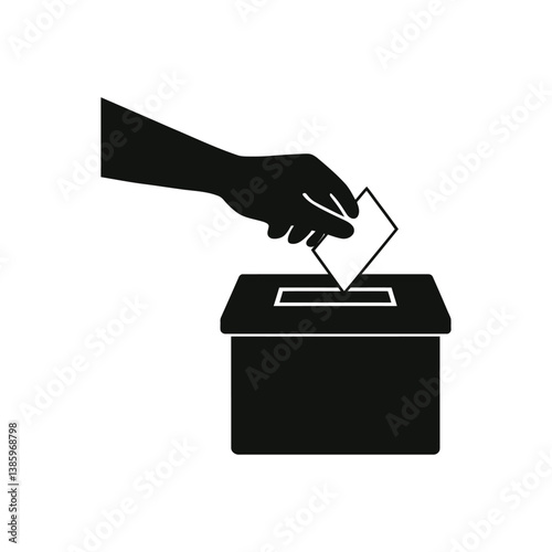 Ballot Box Silhouette with Voting Hand: Election Symbol in Black Vector Design